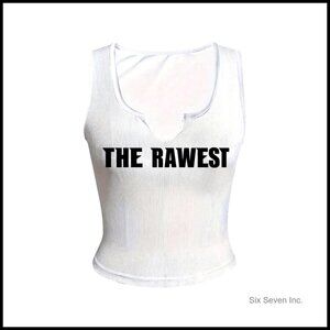 Letter Print Crop Tank Top Notched Neck Sleeveless Y2K Rib Knit Slim Fit Fashion